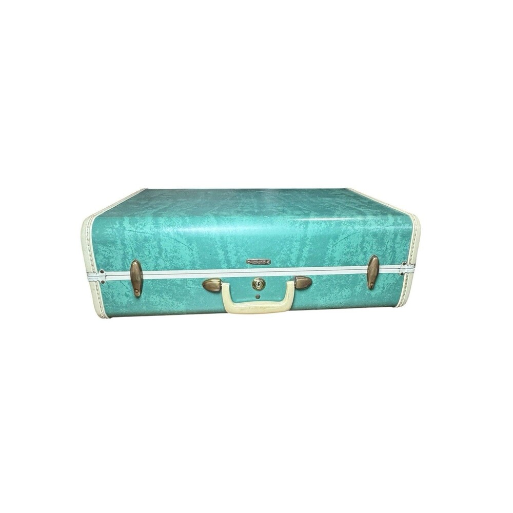 VTG 1950s Samsonite Luggage 21” Bermuda Green Marbled Schwayder Suitcase No Key